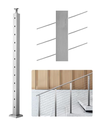 VEVOR Stair Cable Railing Post, 12 30° Pre-Drilled Holes, 42x2x2 Inches Stainless Steel Cable Railing System Kit for Indoor Outdoor Deck Balcony, 1 Pack, Silver, Product ID 1JZLGZXYS1062TLWC001V0