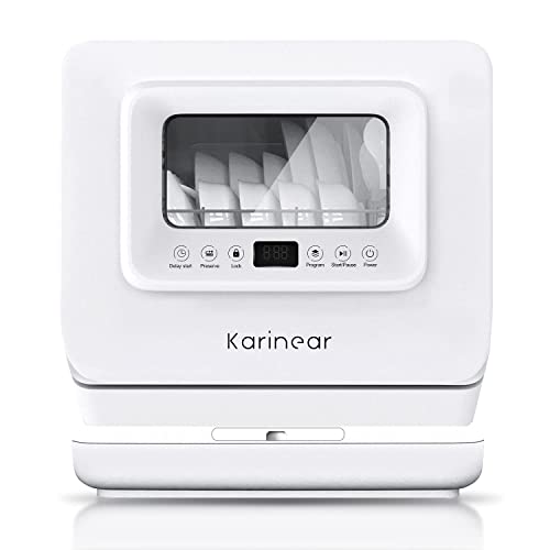 Karinear Mini lave-vaisselle, lave-vaisselle de table, 3 couverts, fonctionne avec/sans raccordement d'eau, 5 programmes de nettoyage, worktop Cover