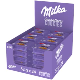 Milka Sensations Galleta Cookie con Pepitas de Chocolate con Leche, Relleno de Chocolate con Leche de los Alpes, 2 Galletas, 52 g