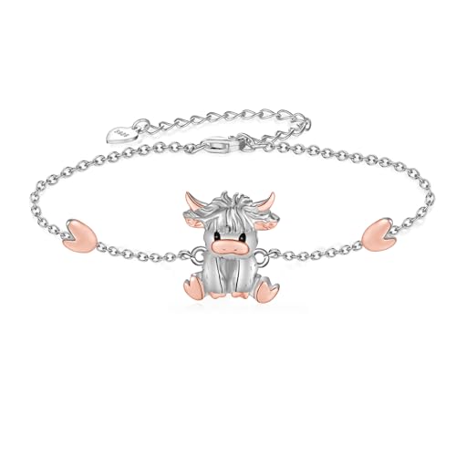 Highland Cow Bracelet for Women 925 Sterling Silver Animal Bracelets Highland Cow Decor Jewelry Gifts for Women