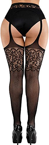 Image of Women's Floral Fishnet Stockings with Attached Garter Belt