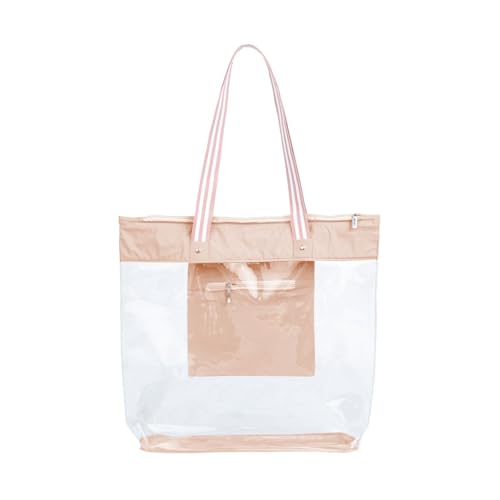 Bolsa de Praia Impermeável com Zíper, PVC, Bolso Interno (Nude)