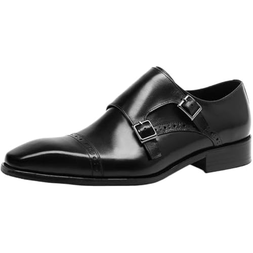 Men's Luxury Slip-On Monk Strap Oxford Shoes, Italian Designer Style, Leather Formal Dress Shoes for Weddings & Business Black
