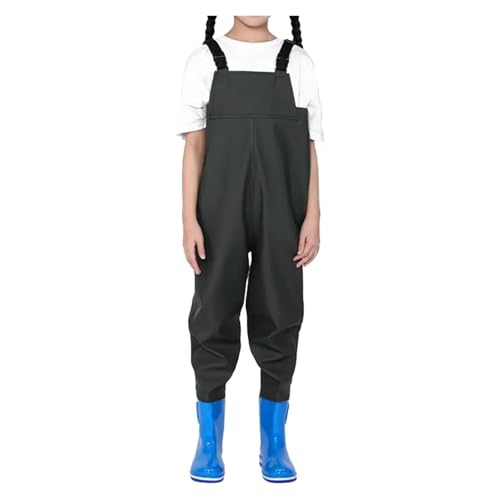 YGLONG Vadeadores de Pesca Botas Impermeables for niños, Pantalones de Agua de Pesca Impermeables de PVC, Cintura elástica, Hebillas de liberación rápida Ajustables(S)