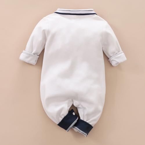 Image of Hopscotch Boys Cotton Solid Full-Sleeve Romper in White Color