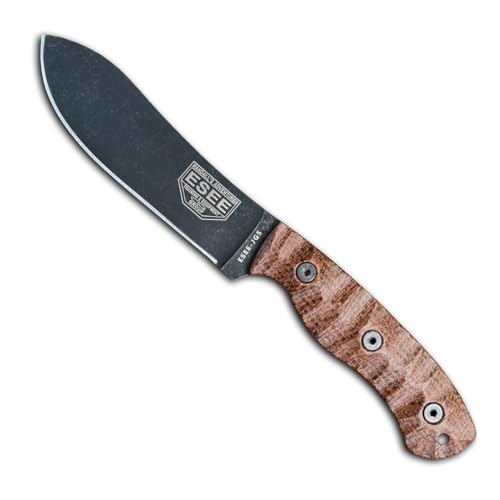 ESEE James Gibson Designed JG5 Nessmuk Fixed Blade Knife w/Sculpted Micarta Handles, Black Oxide Finish, and Brown Leather Pouch Sheath (Brown Sculpted Burlap Micarta)