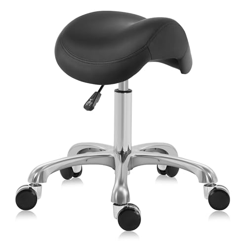 DR.LOMILOMI Ergonomic Saddle Stool Adjustable Pneumatic Swivel Rolling Saddle Seat Stool with Wheels for Medical Hygienic SPA Massage Salon Home and Office 506 Haku
