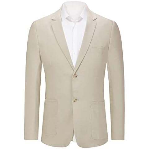 RONGKAI Mens Casual Linen Blazer Sports Coats Jacket for Men Slim Fit Two Button Lightweight Suit, Camel, Large Cover