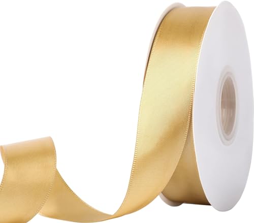KSRIGHT 1 inch x 50 Yards Double Faced Gold Satin Ribbon for Gift Wrapping,Wedding Decoration, Bows Making, Sewing, DIY Crafts