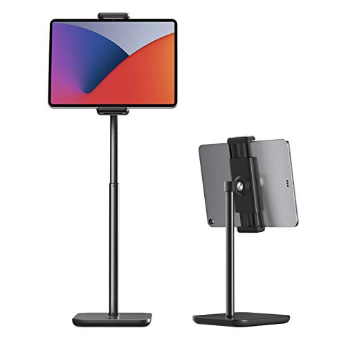 Tounee タブレットスタンド タブレットスタンド 高さ21インチまで調整可能 360度回転 iPad Pro 12.9、10.9、10.2、Air Mini 4 3 2、Fire、Nexus、Kindle、iPhone (4.7インチ-12.9インチ) に対応 - ブラック