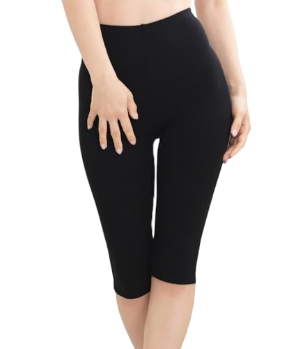 [Chica Hurra] ブラック 5分丈 XL-2XL レギンス パンツ 綿混 コットン レディース 女性 スパッツ ストレッチ 伸縮性 通気性 ひざ丈レギンス 柔らかいレギンス お洒落な れぎんす 履くだけ 女性サイズ ハーフ膝下 ハイウェスト おなかゆったり 長レギンス 学生レギンス ありレギンス 長いレギンス 女用レギンス 仕事着レギンス 女の子レギンス かたい ずれ防止レギンス - Chica Hurra - 商品画像