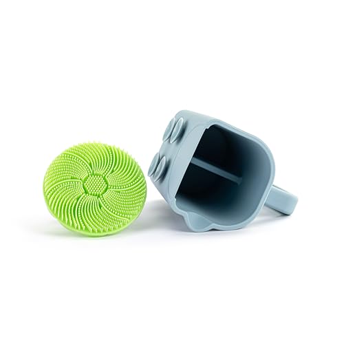 Image of DEMDACO Love to Play Collection Baby Bath Rinse Cup and Silicone Scalp Scrubber Set - Gentle Hair Washing Aid for Infants & Toddlers Soft Silicone Kids' Brush & Ergonomic Rinse Pitcher, Green