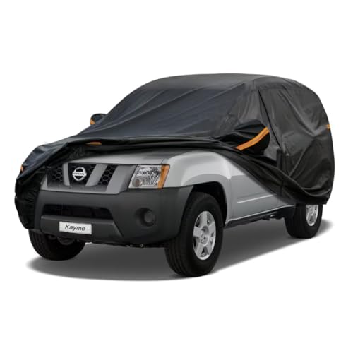 Kayme SUV Car Cover Fit for Nissan Xterra (2000-2015) Automobiles All Weather Waterproof, Outdoor Cover Sun Rain Protection, with Lock and Zipper Door.Black black Custom Fit Nissan Xterra
