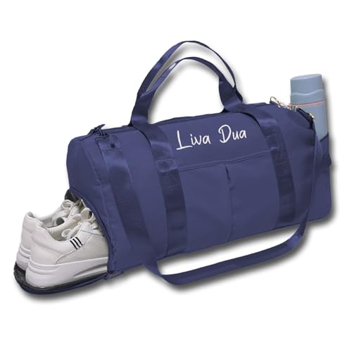 Caixiabeauty Bolsa de Deporte Personalizada, Bolsa de Deporte Mujer con Nombre Bordado, Bolsa de Baile Niña, Bolsa de Equipaje, Bolsa de Equitación, Bolsa de Viaje de Gran Capacidad(Navy Blue)