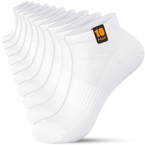 FORVEVO 10 Paar Sneaker Socken Damen 39-42 Baumwolle SportSocken Damen Atmungsaktive Laufsocken Kurz Weiß