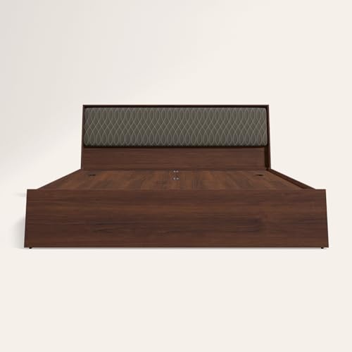 Image of Interio by Godrej Bed, Eden V2 King Size Engineered Wood Bed with Pullout Storage, 1-Year Warranty, Walnut, Particle Board