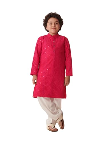 Pspeaches Boys Floral Embroidered Regular Thread Work Kurta With Pyjamas (13-14Years)
