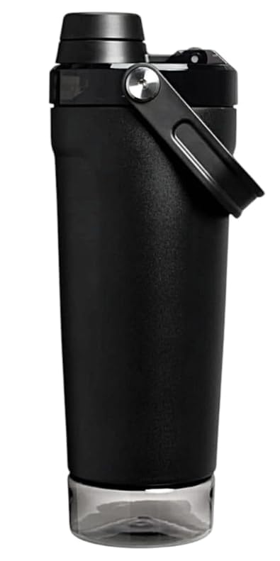 Stainless Steel Shaker Bottle 600ml with Leakproof Flip Lid & Carry Handle | BPA Free Protein Mixer Bottle for Gym, Fitness, Sports, Office & Travel | Reusable Water & Supplement Shaker (Black)-image-32