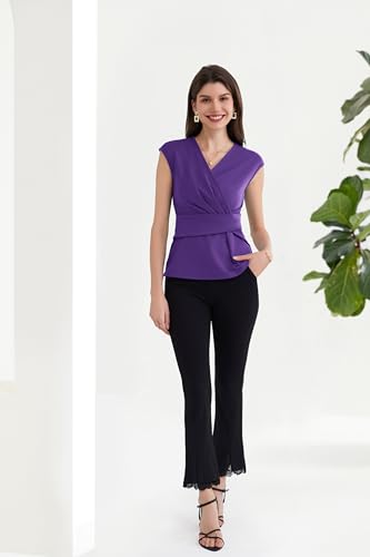 GRACE KARIN Mujeres Blusa Casual con Mangas Cortas y Cuello en V Cruzado Fruncido Elástico