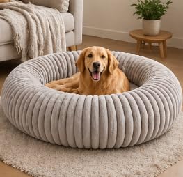Tierschatz Hundebett, kleines Katzenbett, 50 cm und 80 cm Durchmesser, Hundekörbchen, Hundekissen waschbar, weiche Polsterung, rutschfest, Grau (80 cm x 80 cm)