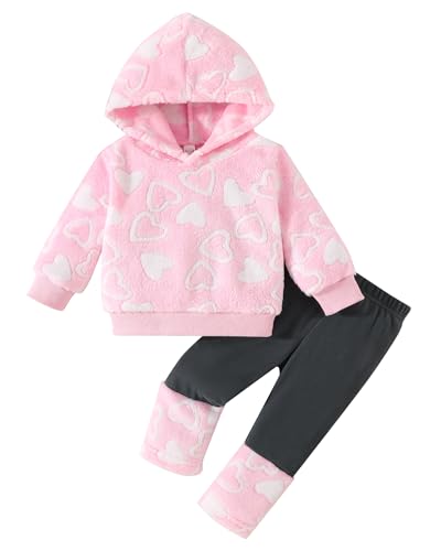 Image of Jecson Toddler Girl Clothes Baby Girl Fleece Hoodie Outfits Thick Thermal Winter Leggings 2Pcs Clothing Sets 6M-4T