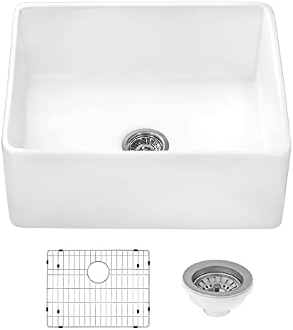 Ruvati 33 x 20 inch Fireclay Reversible Farmhouse Apron-Front Kitchen Sink Single Bowl - White - RVL2300WH