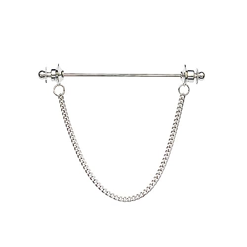 Image of Chain Lapel Pin Collar Bar Tassel Brooch Classic Ball Head Brass Shirt Collar Bar Tie Pins for Men Wedding Business