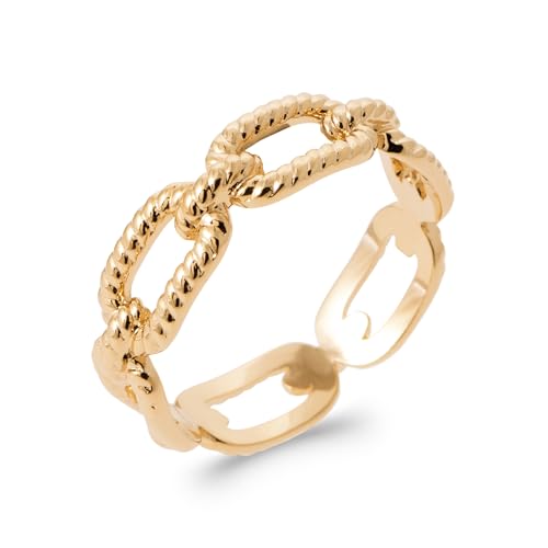Bague plaqué or femme Tata Gisèle aux maillons entrelacés ajourés, bague tendance chic