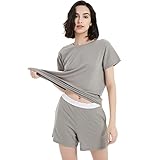 METARINO Merino Wool Pajamas Women 2pcs Set Nightwear Short Sleeve Soft O Neck Sleepwear for Home,Li