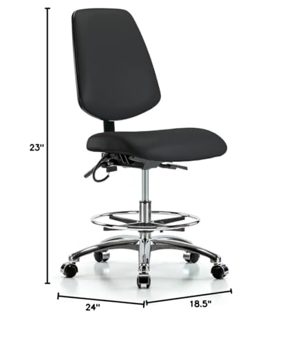 Image of Perch Electro-Static Dissipating (ESD) Chair for Safer Work Environment with Footring | High Bench Height 24.5-34.5 inch | Black Vinyl