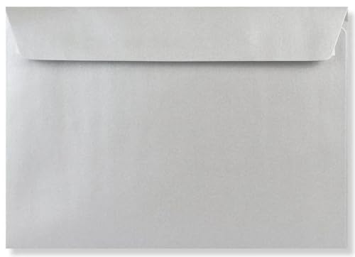C4 Coloured Envelopes Perfect for A4 Christmas Cards Greeting Cards Invitations Office Use Peel & Seal Mailing Envelopes 324mm x 229mm Pack of 12 (Metallic Silver)