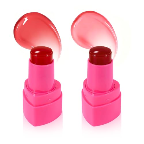 KALYFADIO 2PCS Jelly Blush Stick for Cheeks Cooling Water Jelly Tint Stick Moisturizing Lightweight Lip and Cheek Tint Long-lasting Cruelty-free Sheer & Buildable Lip Stain + Blush01+03