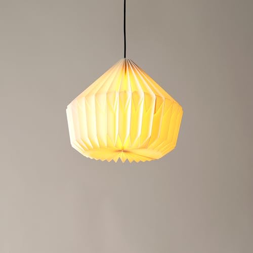 Image of FIG Living Origami Paper Pendant Lamp (Off-White) | 54 x 54 x 21 cm | Luxury Handmade Design | Ceiling Lamp & Chandelier | Hanging Light for Dining Room, Living Room & Cafe (Canvas)