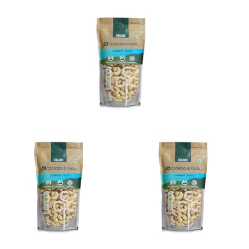 Image of Conscious Food 100% Organic Whole Cashew Nuts W240 | 250 g | Konkan Kaju | Crunchy & Rich |Value Pack | Source of Energy Vitamins & Minerals, Protein, Dietary Fibre. (Pack of 3)