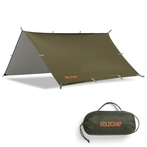 GOLDCAMP Bushcraft Emergency Camping Tarp,70D Nylon 10X13.2FT Hammock Rain Fly ,UV 50+ and PU15000mm Tent Tarp Shelter Canopy,Heavy Duty Multifunctional Sun Shade Essentials for Hiking (10X13.2ft) - image 1