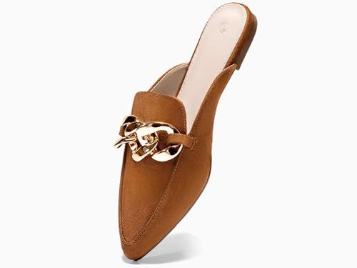 Image of Juliet Holy Womens Mules Flats Pointed Toe Backless Loafers Slip on Metal Chain Slides