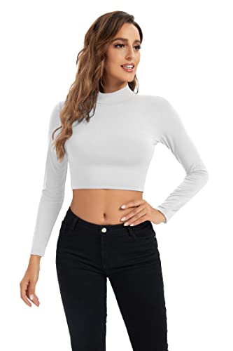 Womens Long Sleeve Crop Tops Lightweight Mock Neck Base Layer Shirts4