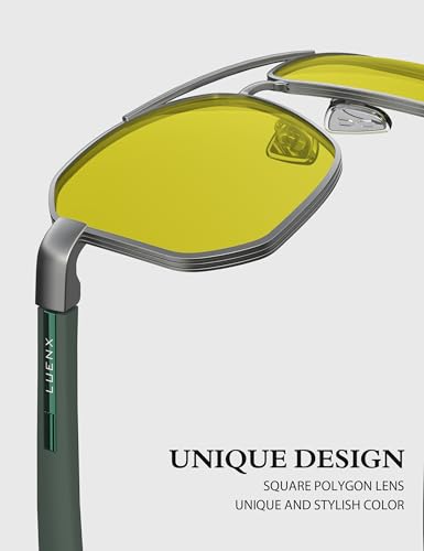 Image of LUENX Aviator Sunglasses for Men Square Polarized Polygon Lens - UV 400 Protection with Accessories Driving Outdoor