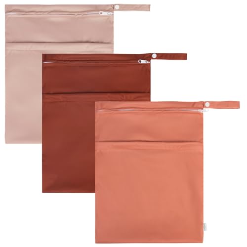 Image of babygoal Wet Dry Bags for Baby Cloth Diapers, Washable Travel Bags, Beach, Pool, Gym Bag for Swimsuits & Wet Clothes with 2 Pockets 3 Pack 3LN33-IN