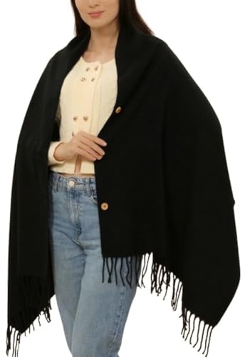 Shawl Wraps for Women Faux Cashmere Fringe Shawl with Buttons Lightweight Pashmina Scarf Cape Cardigan for Fall Winter