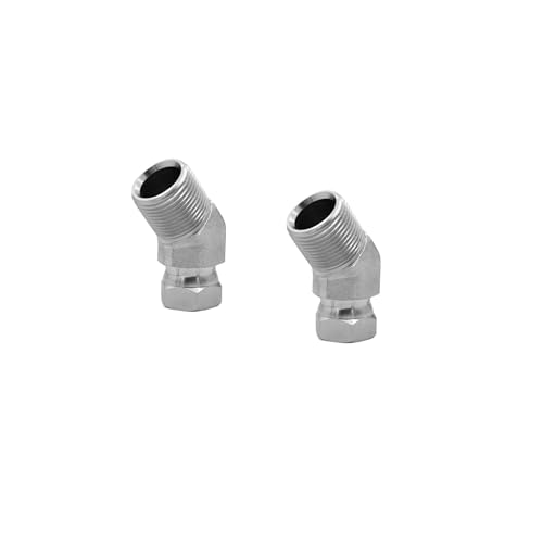 Image of (2-PACK) 1503-12-08 Hydraulic Hose Adapter Fitting 3 /4 inch Male (3 /4 inch-14NPTF) x 1 /2 inch Female Swivel (1 /2 inch-14NPSM) 45 Elbow SAE Pipe Joints Connector Carbon Steel
