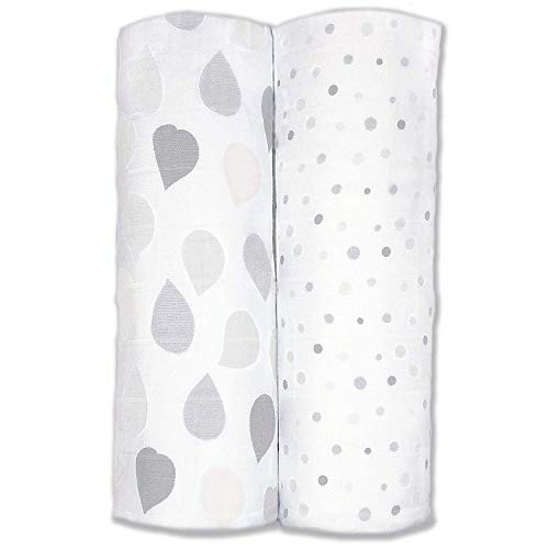 Image of Amazing Baby Silky Swaddle Muslin Blankets, Set of 2, Bamboo Viscose, Drops and Dots, Sterling (Pack of 2)
