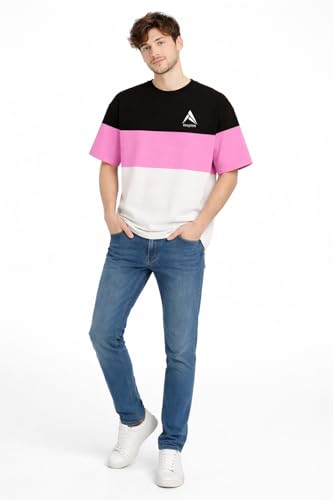 Image of Stylish Men Color Block Oversized Half Sleeve Round Neck T-Shirt