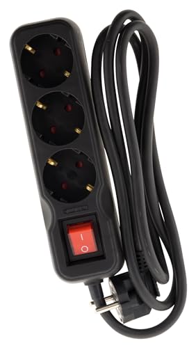 Multiprise Schuko + Interrupteur 3x16A - 1,4m - Noir - Zenitech