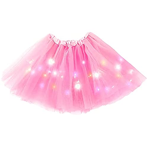 Womens LED Tutu Skirts Light Up Ballet Dance Tulle Skirt Glow Dance Skirts for Party Costume (US Alpha One Size Regular Regular Pink)