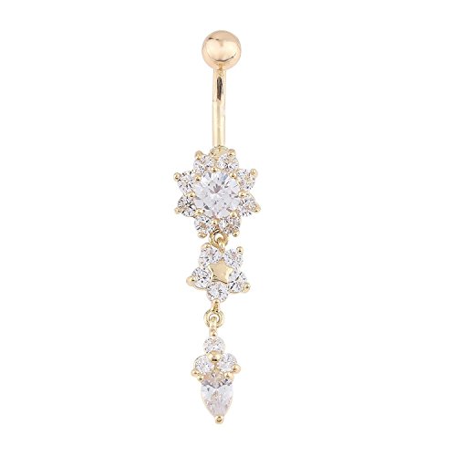 CrazyPiercing Zircon Gold Plated Navel Belly Flower Dangle Belly Ring Body Piercing Jewellery