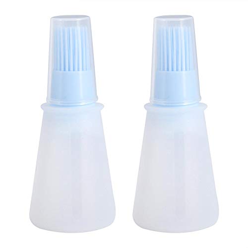 Fditt 2Pcs Cepillo de Botella de Aceite de Silicona con Juego de Tapas Botella de Salsa Suave con Cepillo de Silicona para cocinar Cepillos de Botella de Aceite de Cocina (Azul)