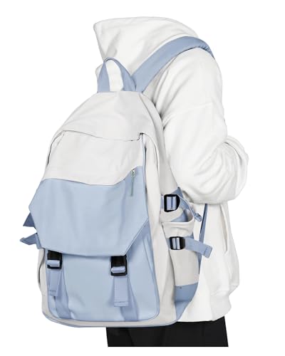 Mochila escolar leve para laptop universitário para homens e mulheres, bolsa de viagem para ensino médio para meninos e meninas, Azul, branco, Small, Mochilas Daypack