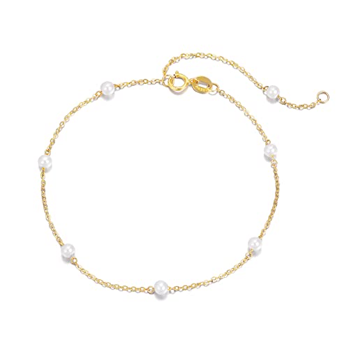 KECHO 14k Solid Gold Pearl Bracelet for Women, Freshwater Cultured
