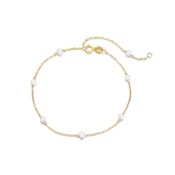 KECHO 14k Solid Gold Pearl Bracelet for Women, Freshwater Cultured Pearls Fine Jewelry Birthday Gifts for Her